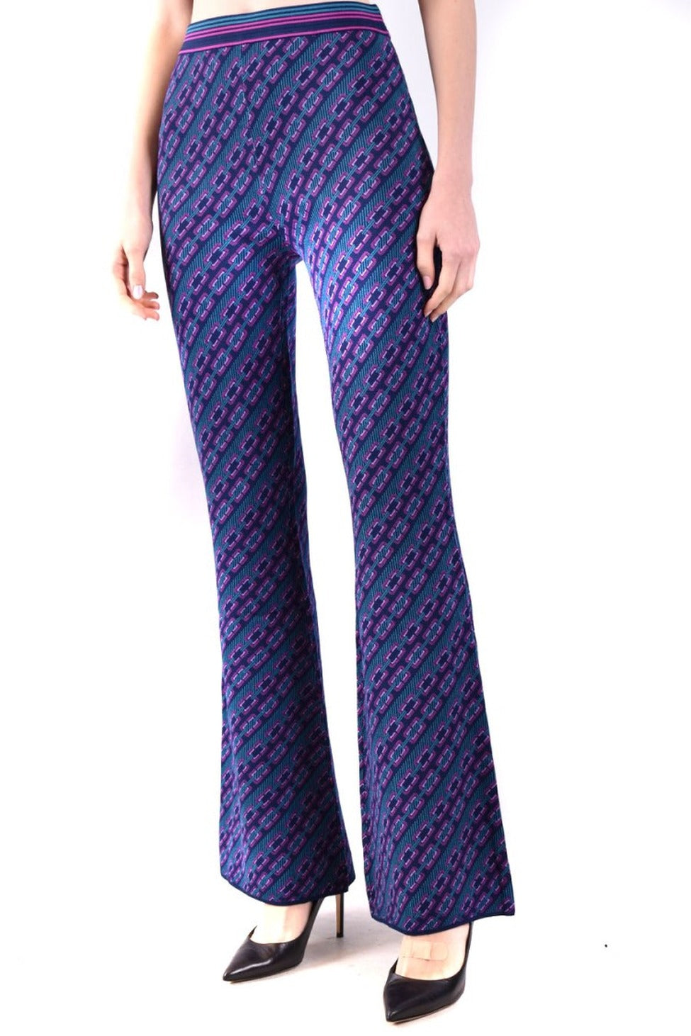 Flared Trousers With Viscose Blend And Pattern Design