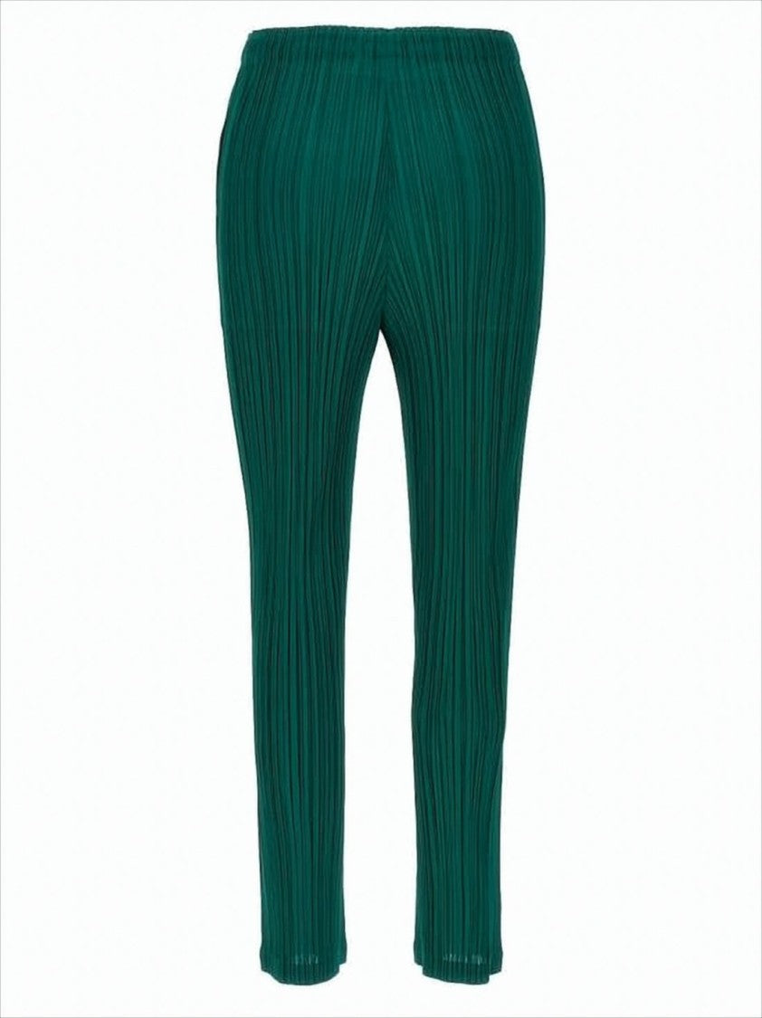 Pleated Green Track Pants with Tapered Legs