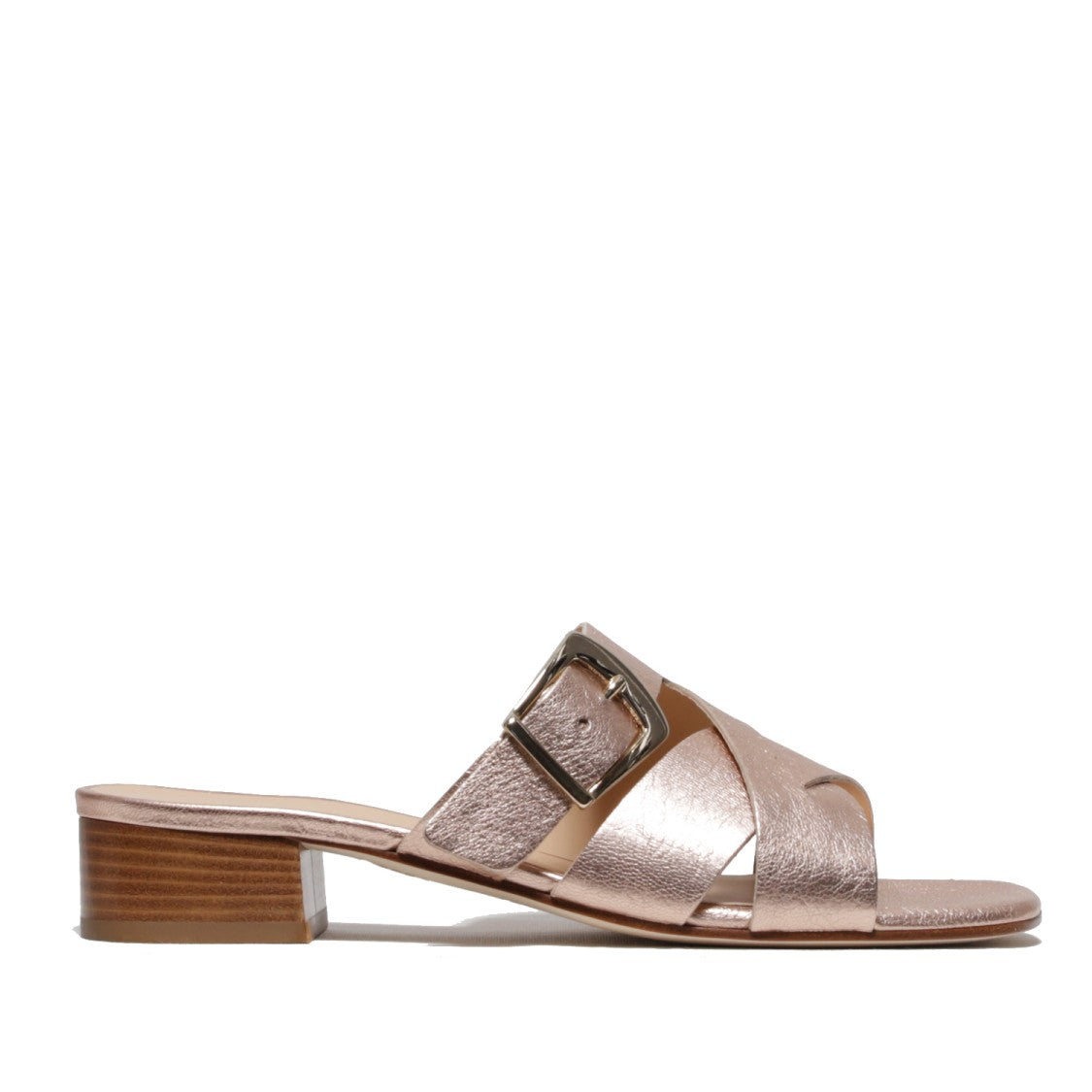 Copper Leather Slipper With Cross And Golden Buckle