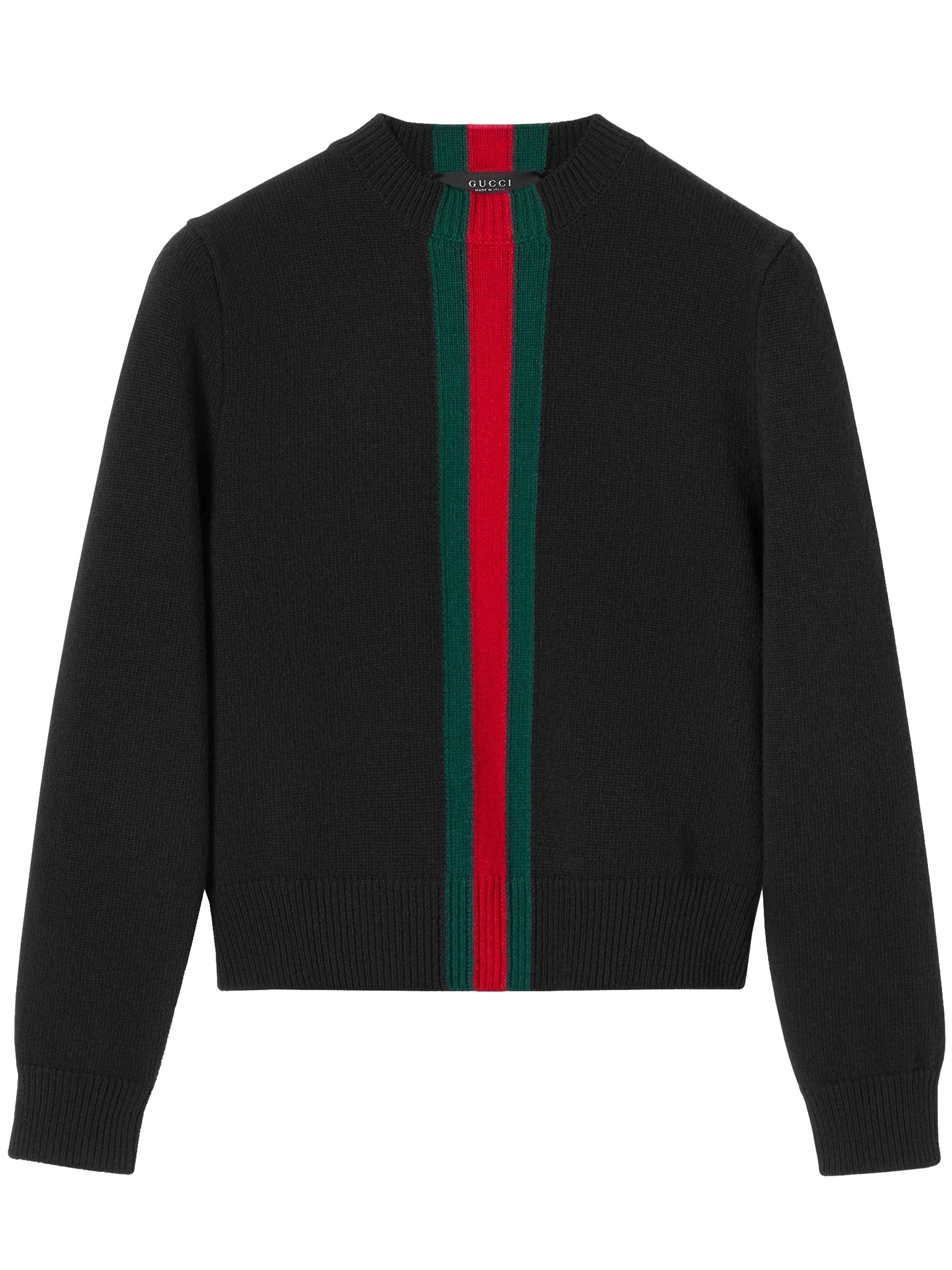 Black Knit Sweater Red/Green Vertical Stripes