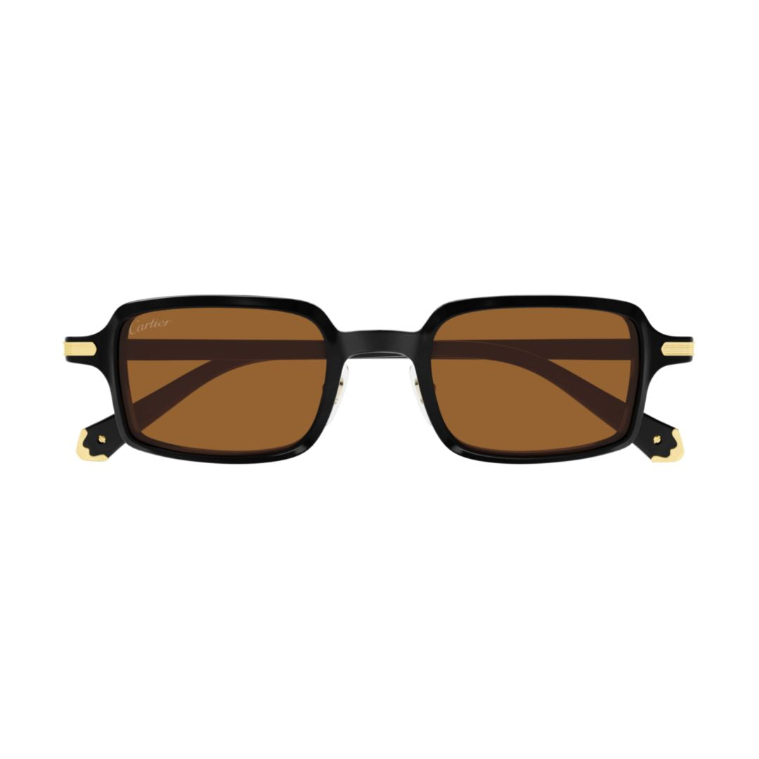 Glossy Black Rectangular Sunglasses With Brown-Tinted Lenses