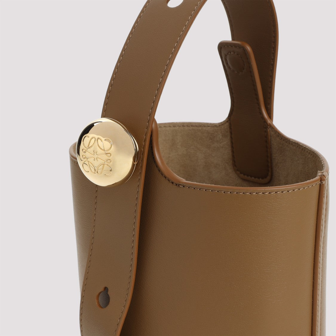 Brown Calf Leather Pebble Mini Bucket Bag