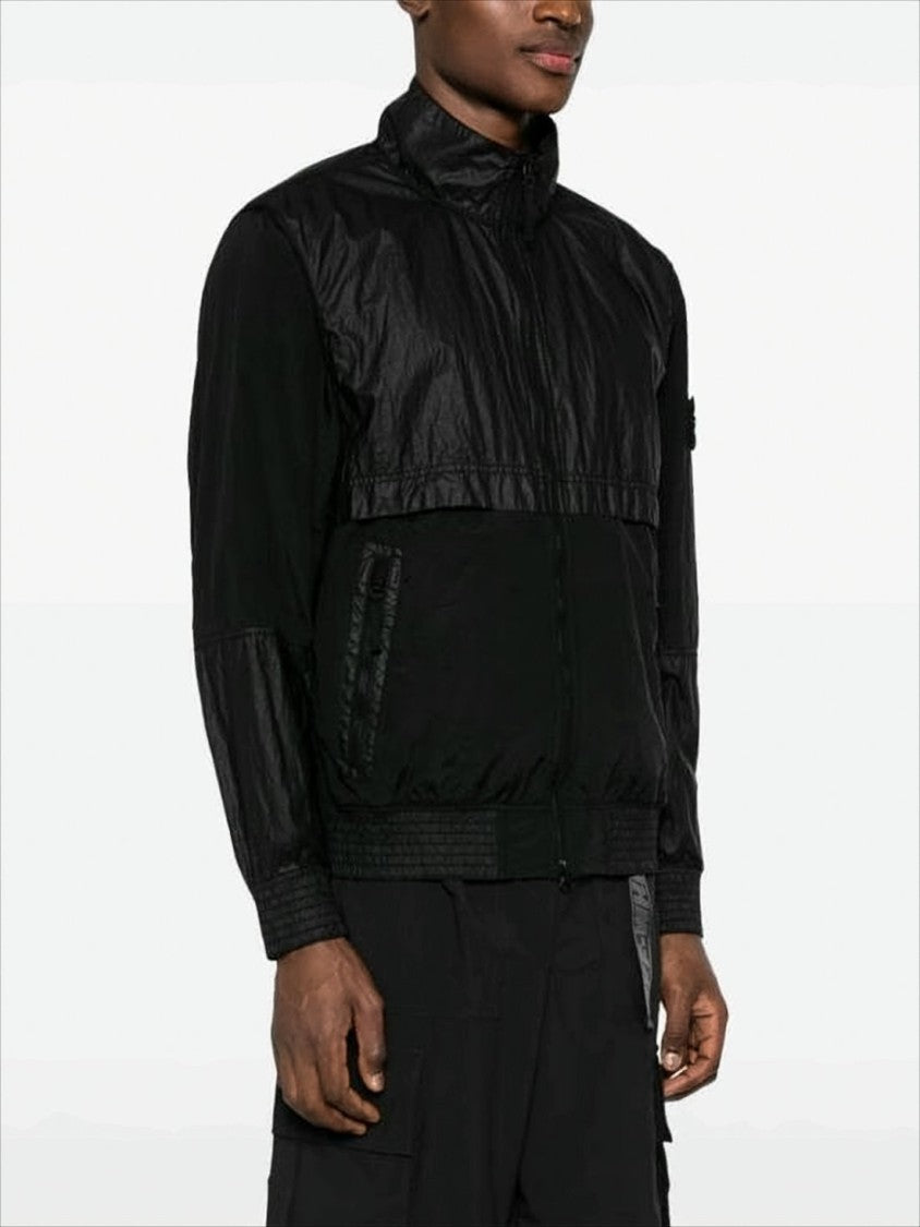 Black High-Collar Jacket with Textured Panels