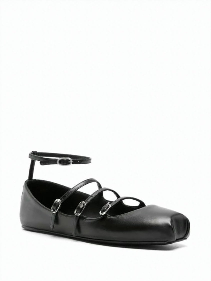 Square Toe Flat Shoes with Three Strap Design
