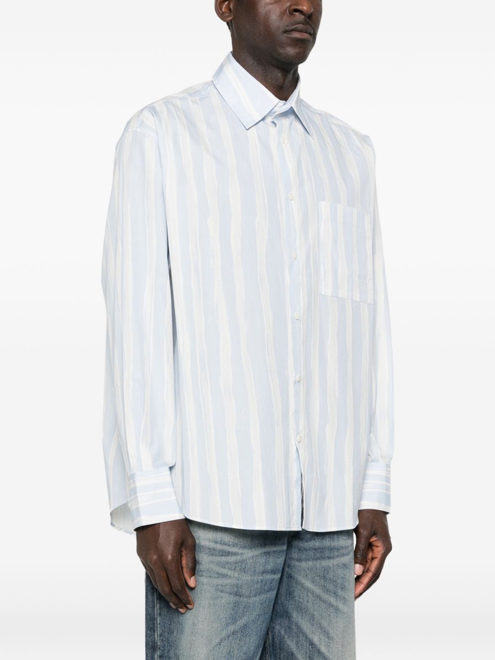 Relaxed Fit White Striped Silk-Nylon Shirt