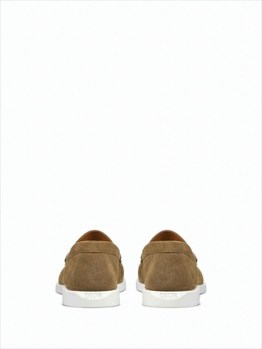 Suede Loafers with Contrasting Fabric Panel