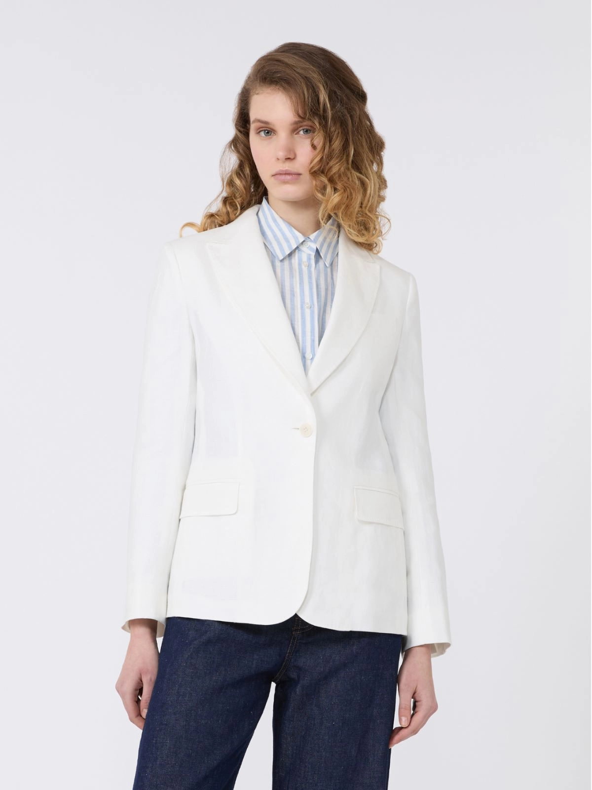 Tailored White Blazer and Flap Pockets