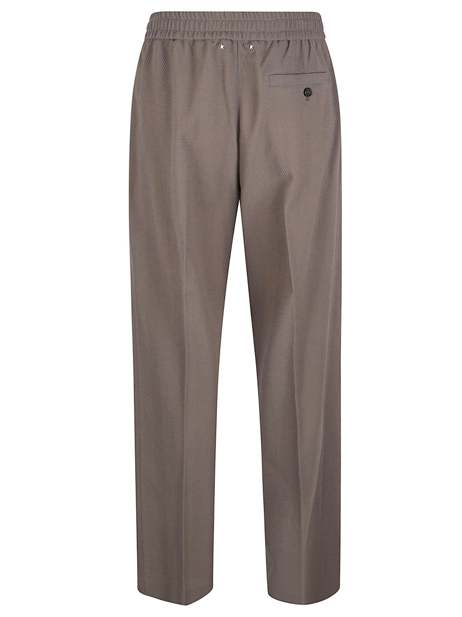 Straight-Leg Casual Trousers with Elastic Waistband and Herringbone Texture