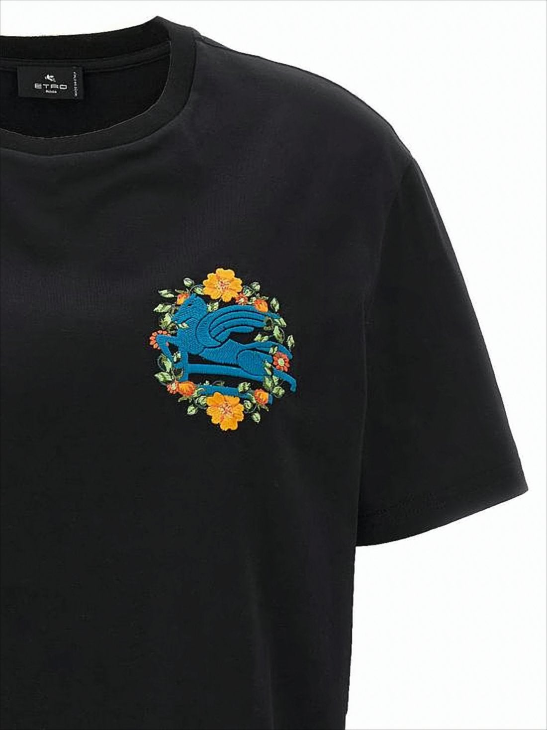 Embroidered Black Cropped T-Shirt