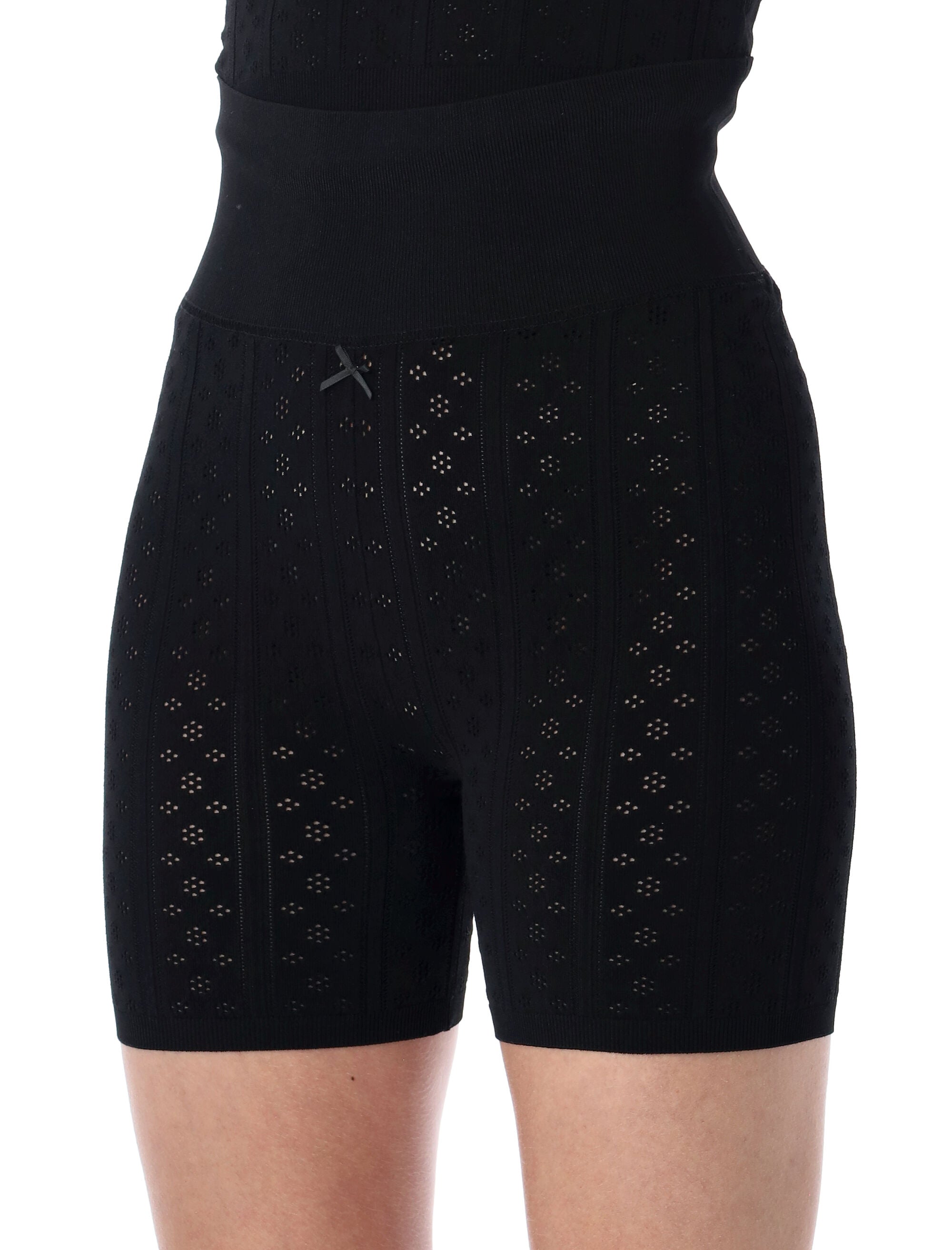 Pointelle Knit Shorts With Bow-Embellished Waistband