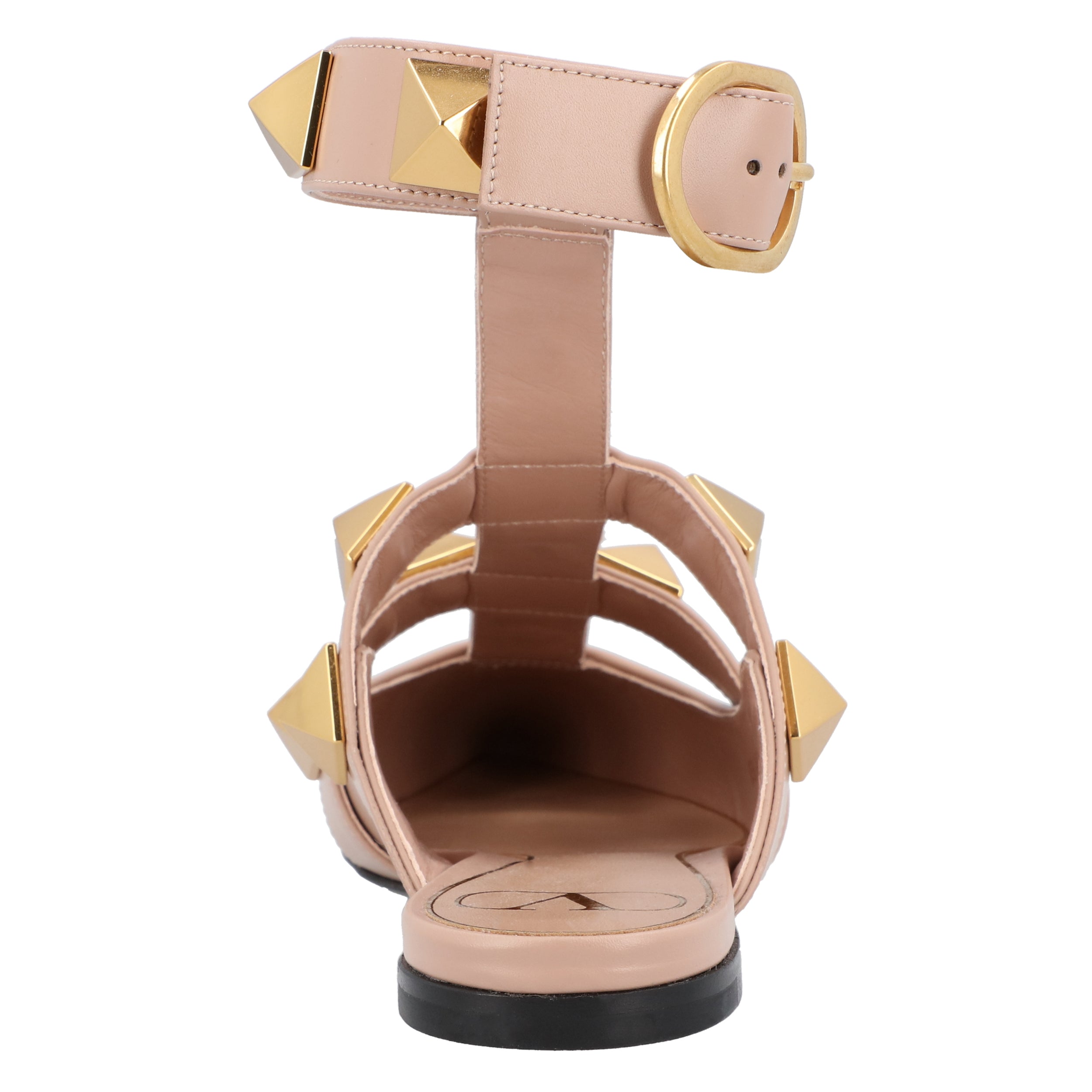 Pointed Toe Ballerinas With Roman Stud Rivets And Ankle Strap