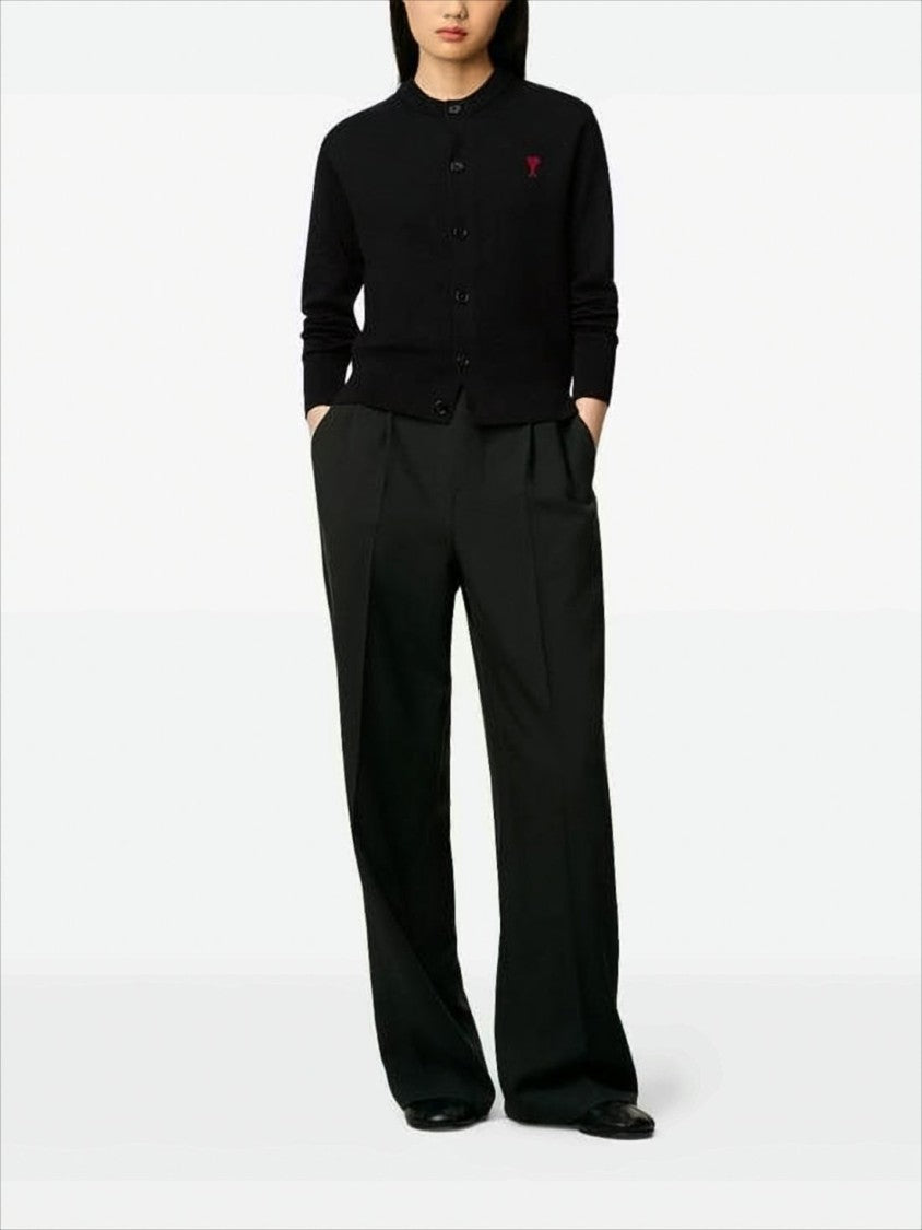 Cropped Black Wool Cardigan with Round Neckline