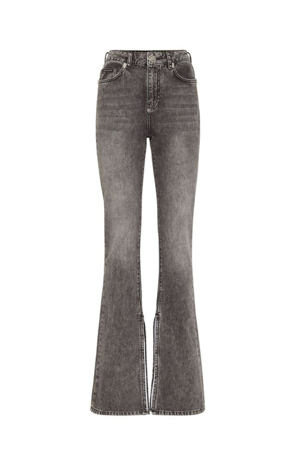 Flared High-Waisted Jeans With Split Hem Design