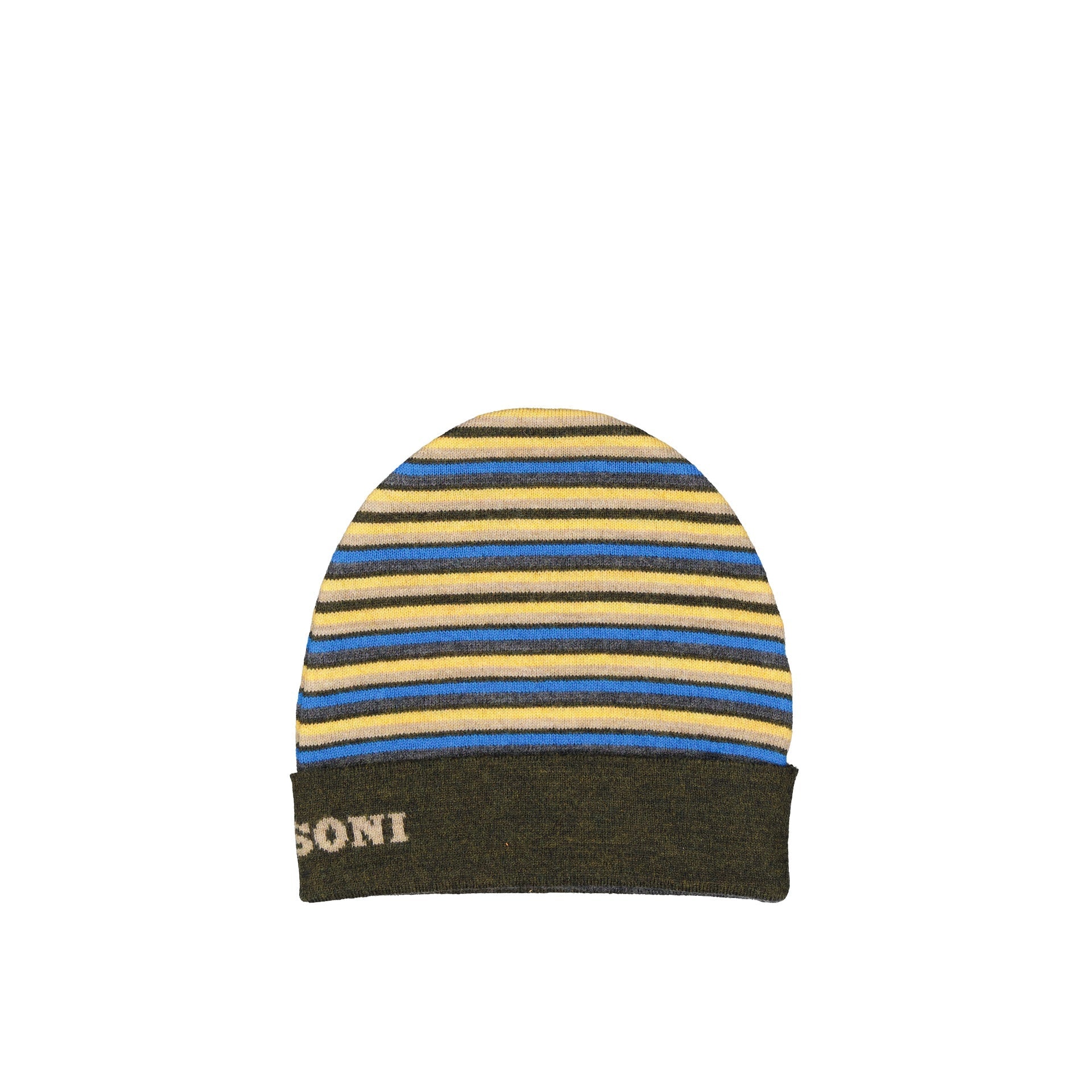 Horizontal Striped Wool Hat With Ribbed Trim