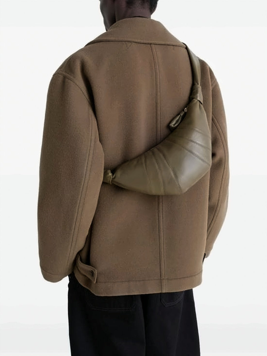 Crescent-Shaped Shoulder Bag with Adjustable Strap and Zip Closure