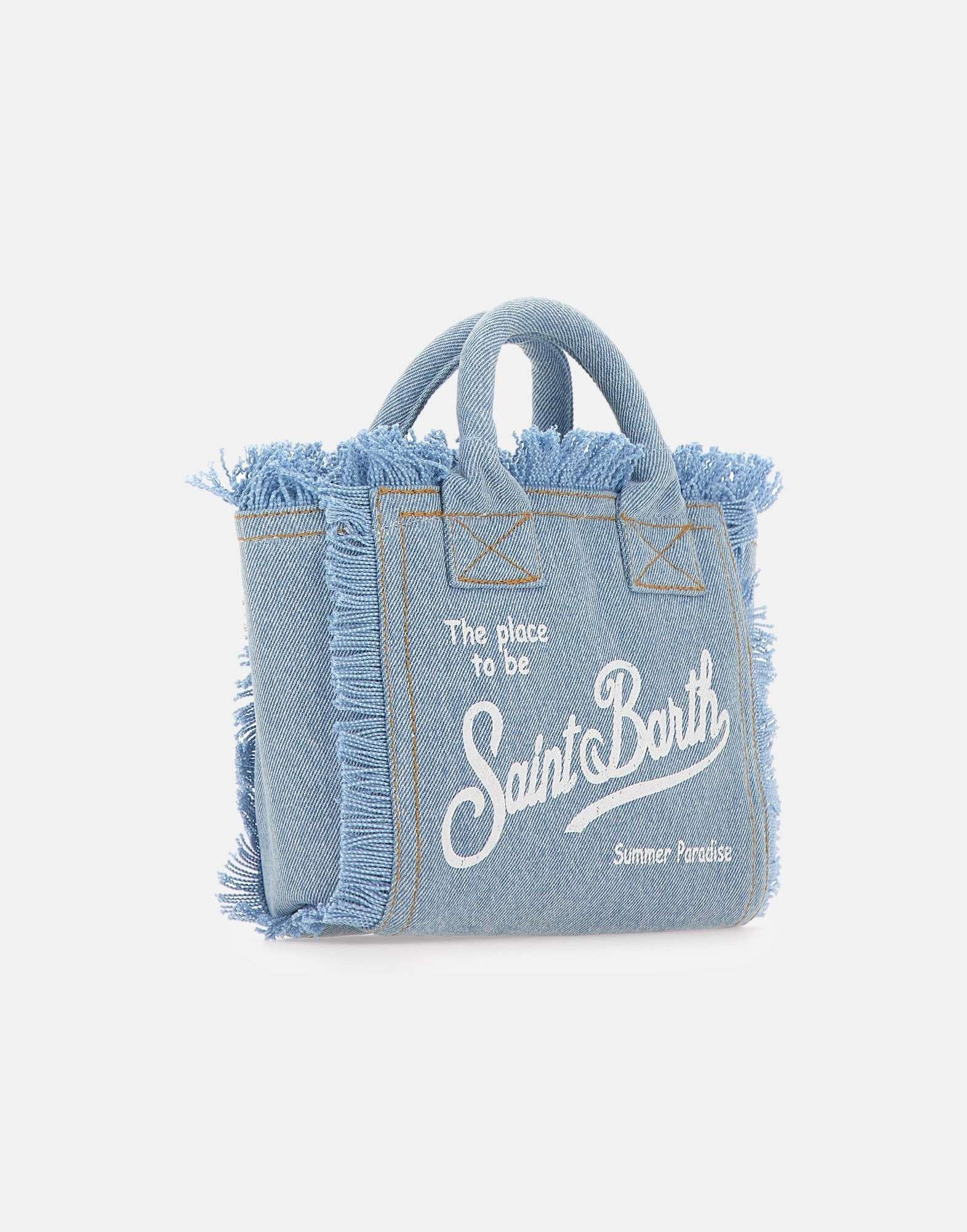 Light Blue Denim Tote Bag with Frayed Edges