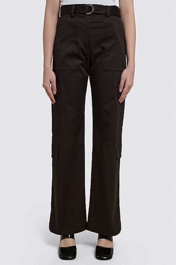 High-Waisted Straight-Leg Pants with Matching Belt and Flap Pockets