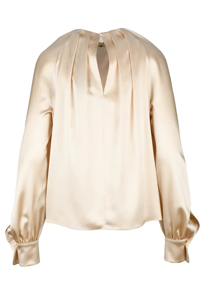 Silk Puff Sleeve Blouse - Beige