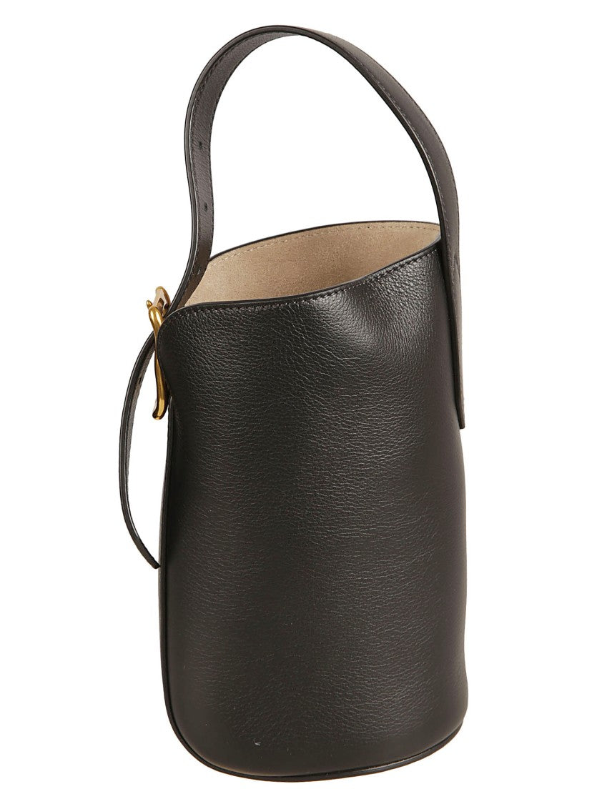 Structured Cowhide Leather Bag With Gold-Tone Detail