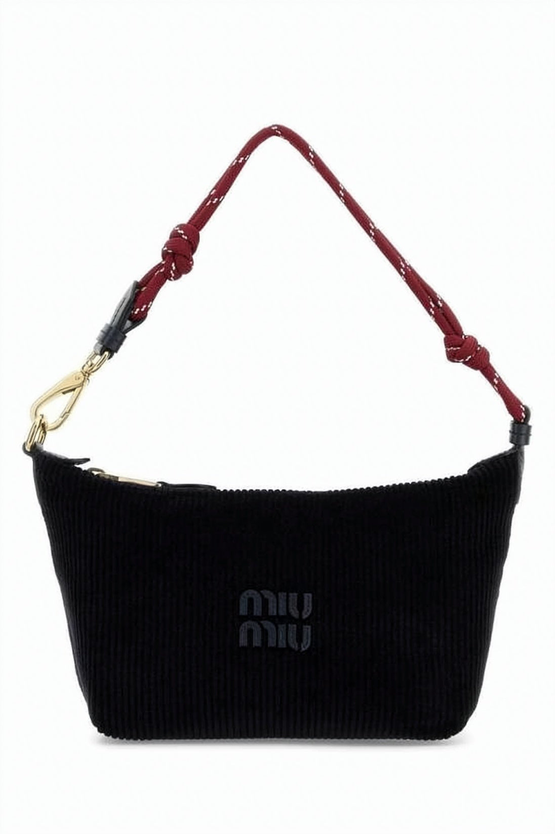 Ribbed Cotton Clutch with Contrasting Handle and Gold Hardware