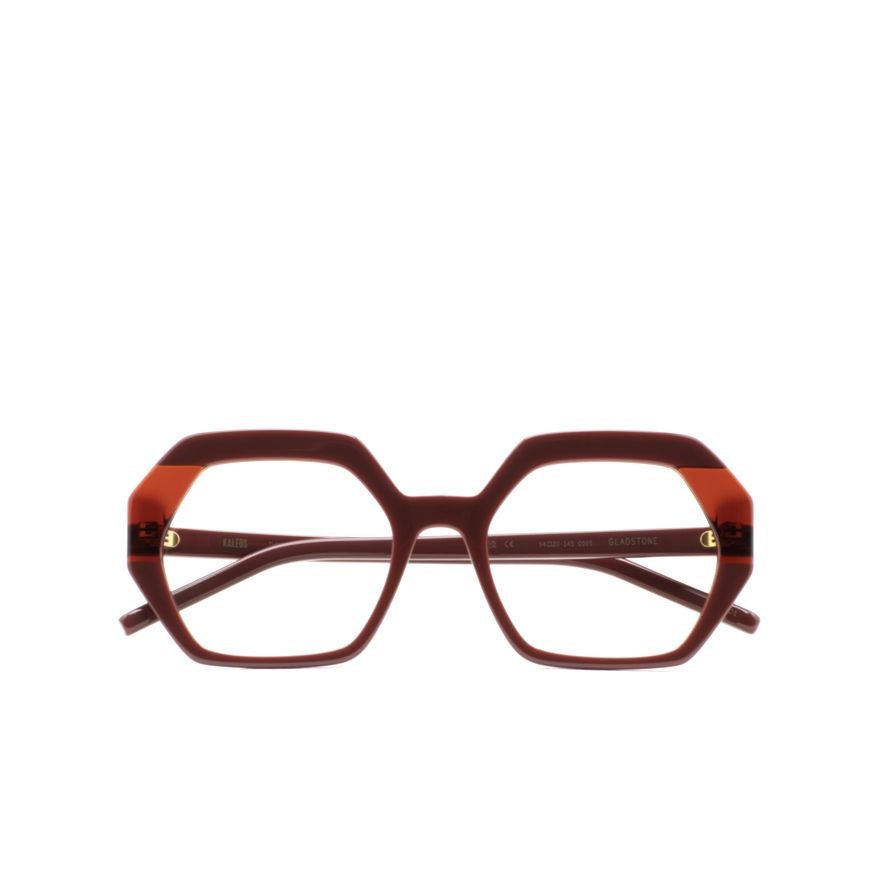 Gladstone Bold Geometric Hexagonal Eyeglasses in Deep Reddish-Brown