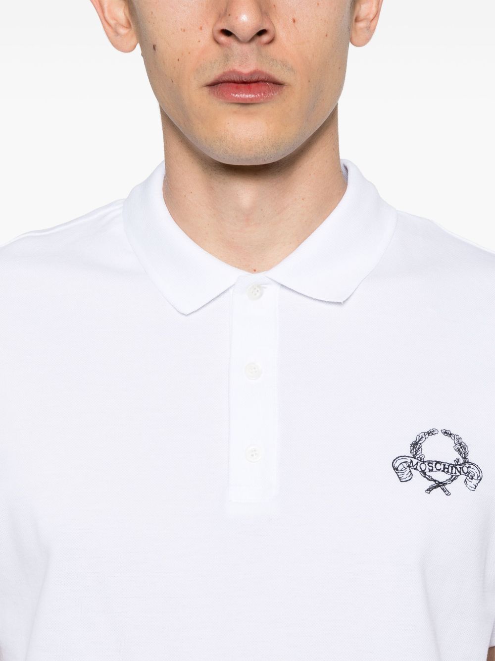 Signature Teddy Bear Motif White Polo Shirt