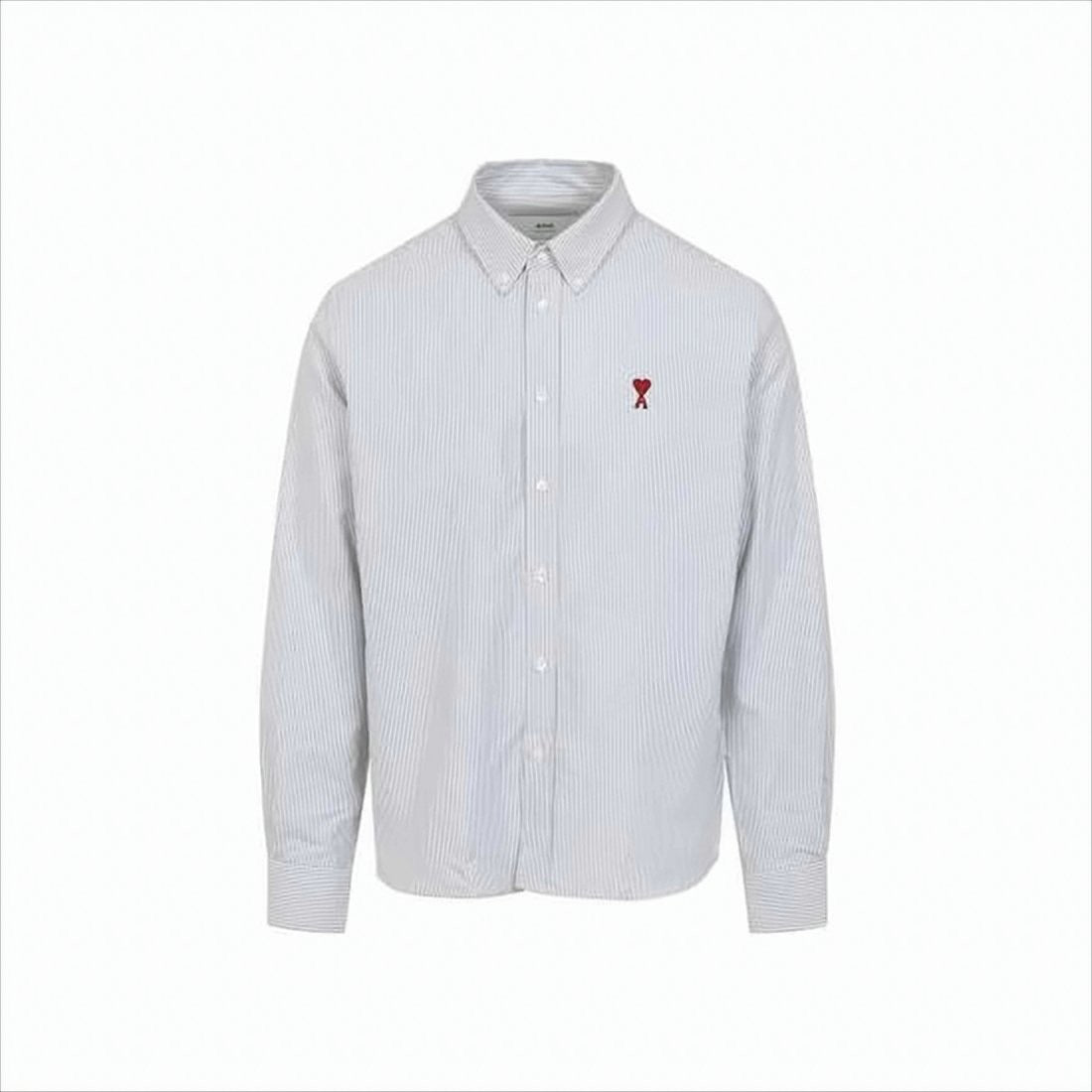 Button-Up Shirt with Vertical Stripes and Embroidered Heart