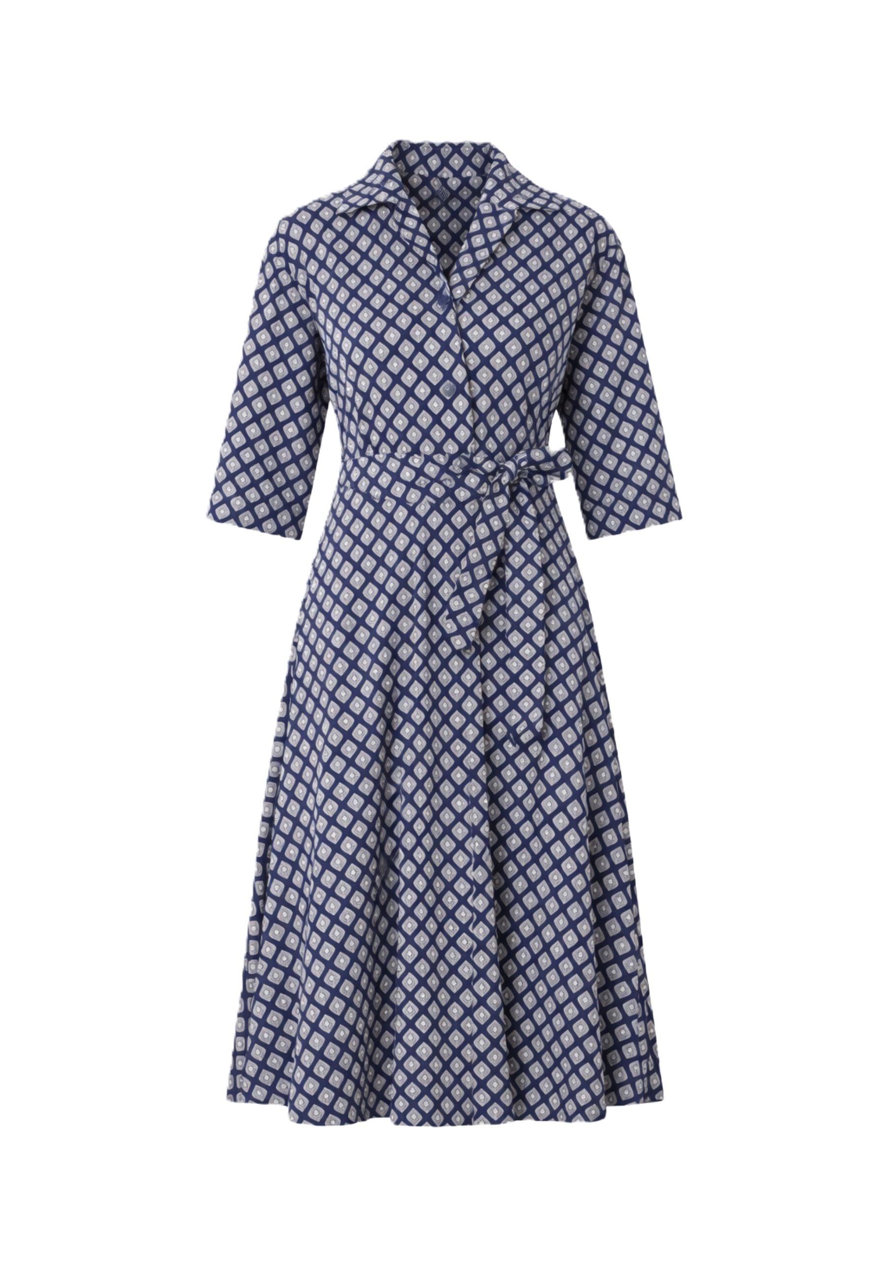 Midi Dress with Fitted Waist and Self-Tie Belt
