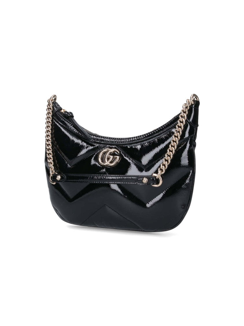 Small Quilted Chevron Shoulder Bag With Gold Accents