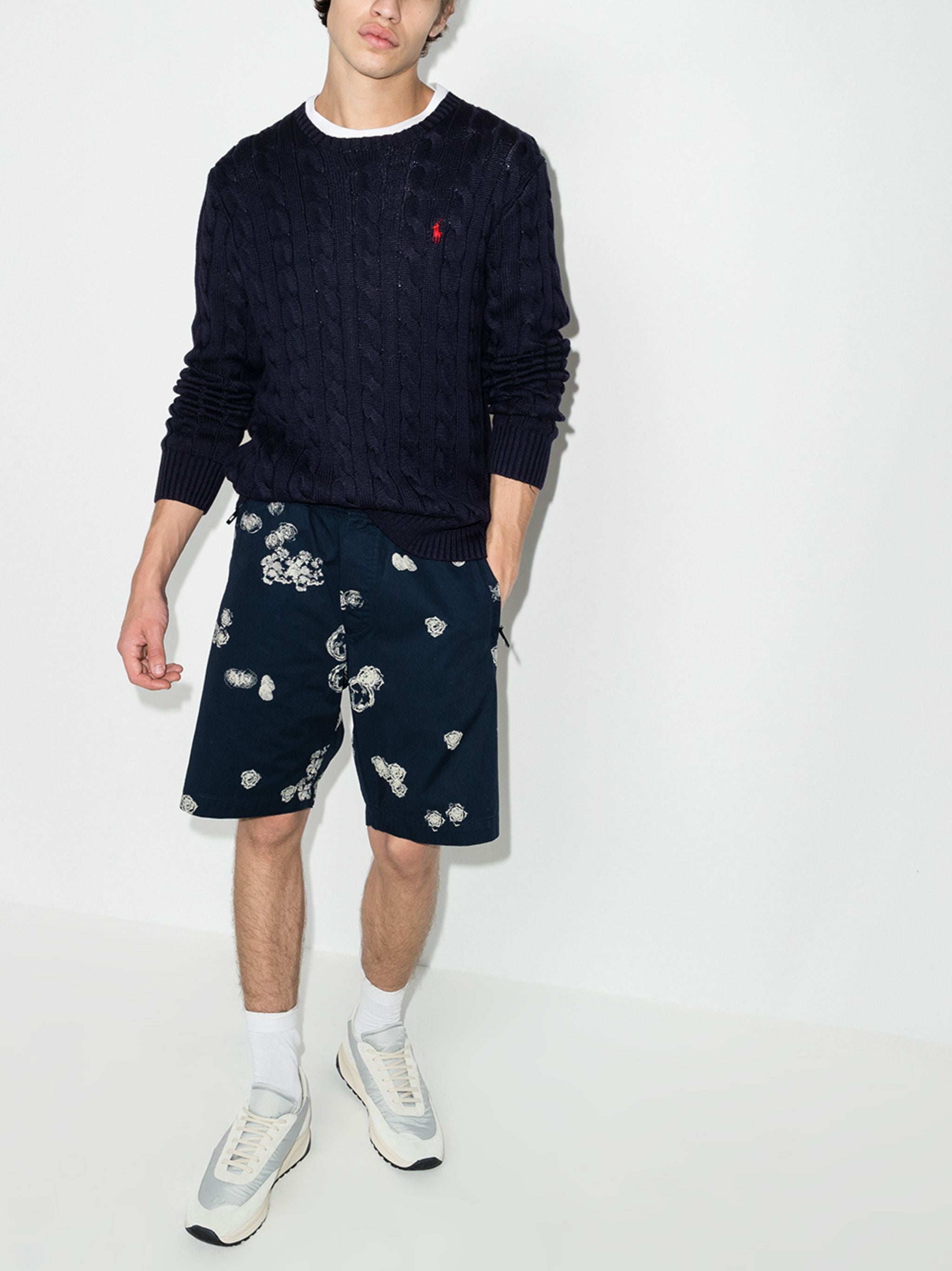 Blue Pullover Cable Knit Cotton Sweater