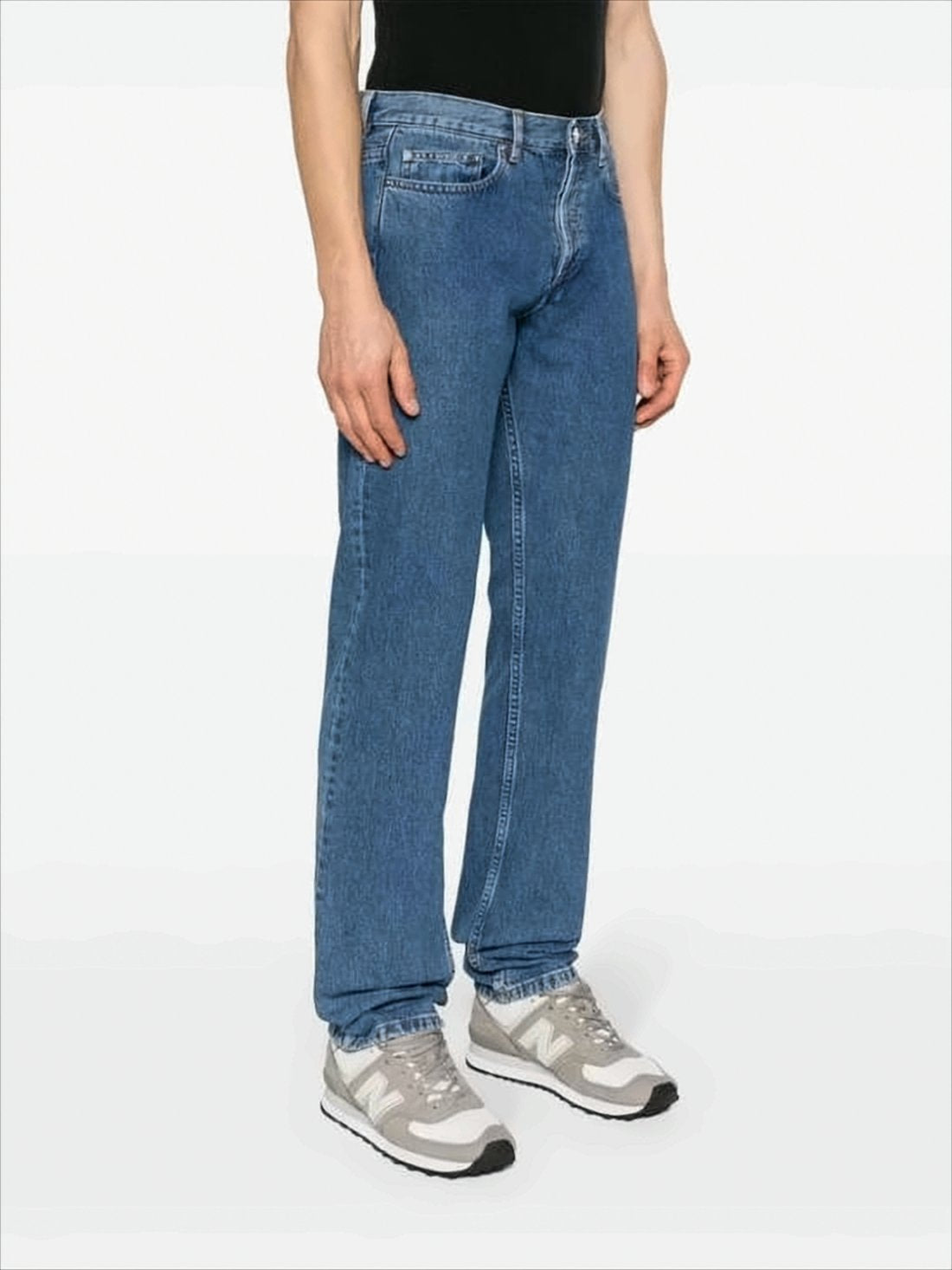 Classic Straight-Leg Denim Pants with Mid-Blue Wash