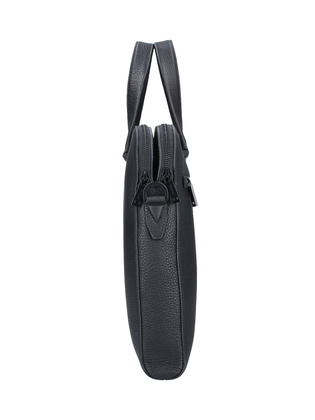 Black Textured Leather Triple Compartment Briefcase