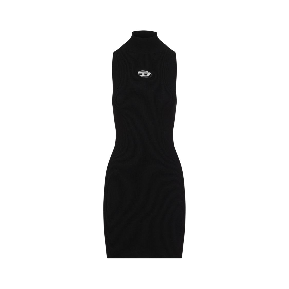 High Neck Fitted Mini Dress With Ribbed Texture