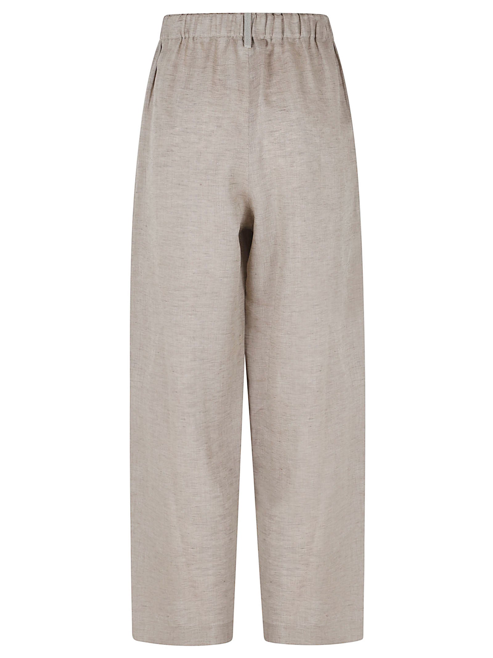 Linen Pull-On Trousers With Textured Finish