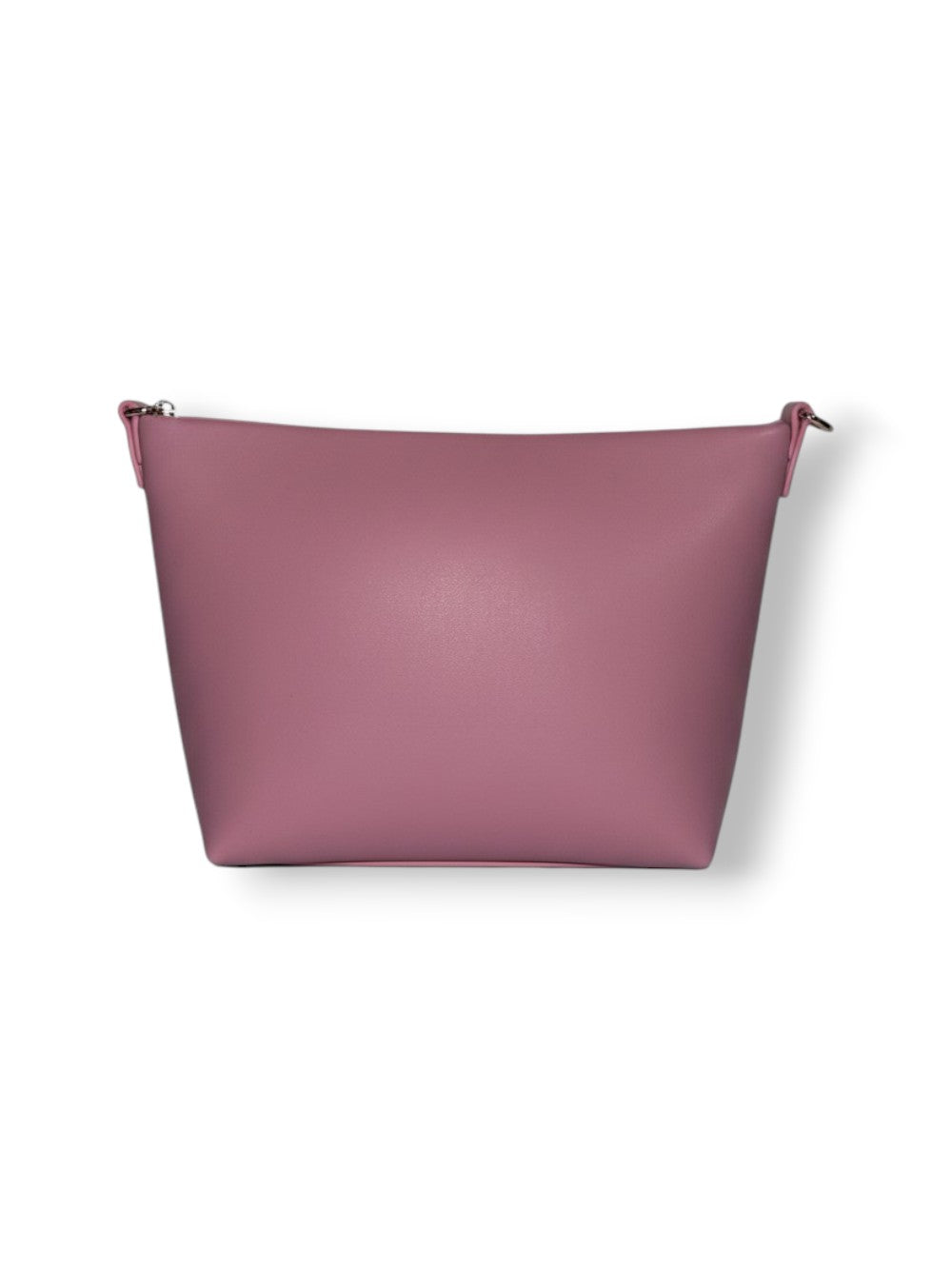 Trapezoidal Pink Clutch Bag With Zip Closure And Subtle Logo