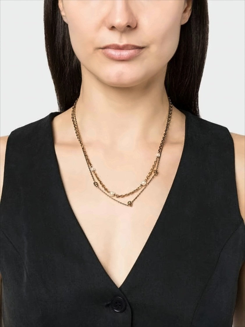 Layered Gold-Tone Necklace with Pearl Accents
