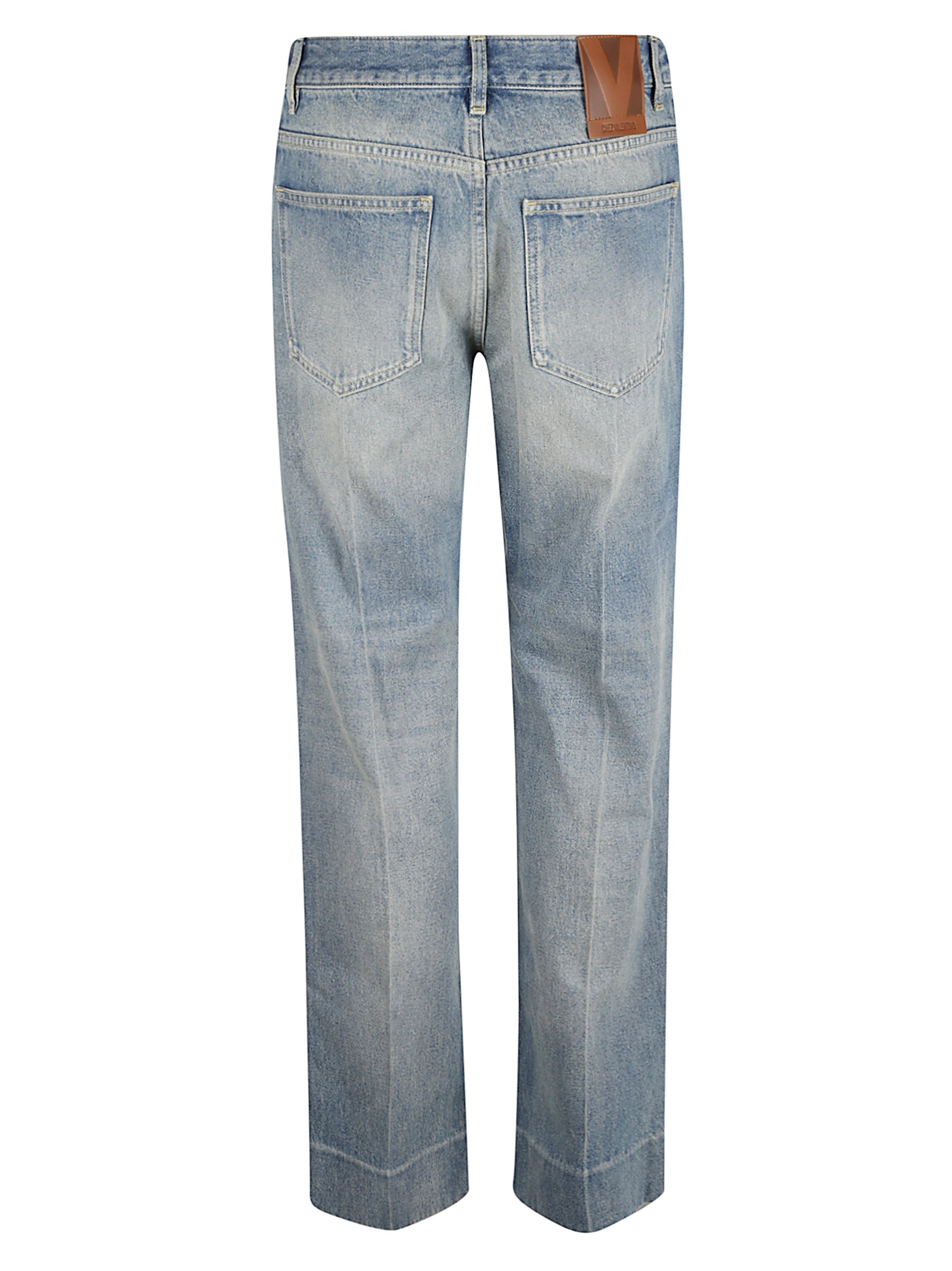 Stonewashed Denim Jeans With Central Ironed Pleats