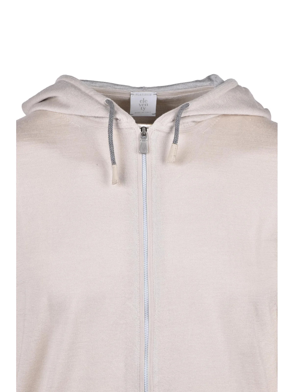 Beige Grey Wool Silk Knit Zip Sweatshirt