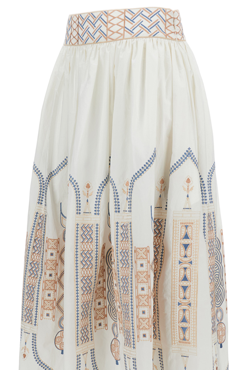 Embroidered Cotton Poplin Long Skirt