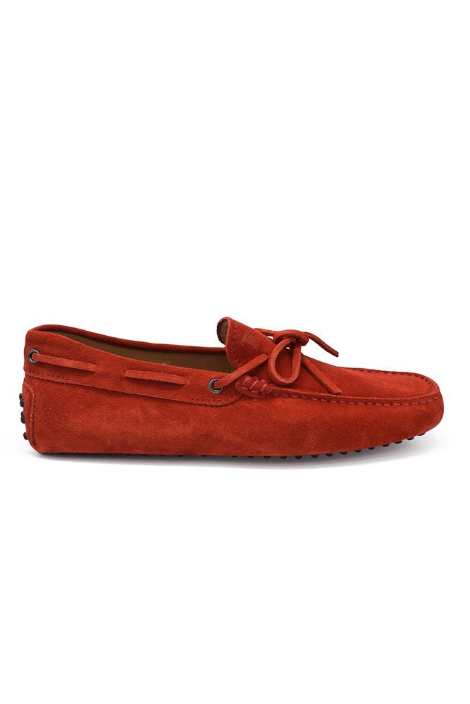 Red Suede Loafers With Knotted Laces