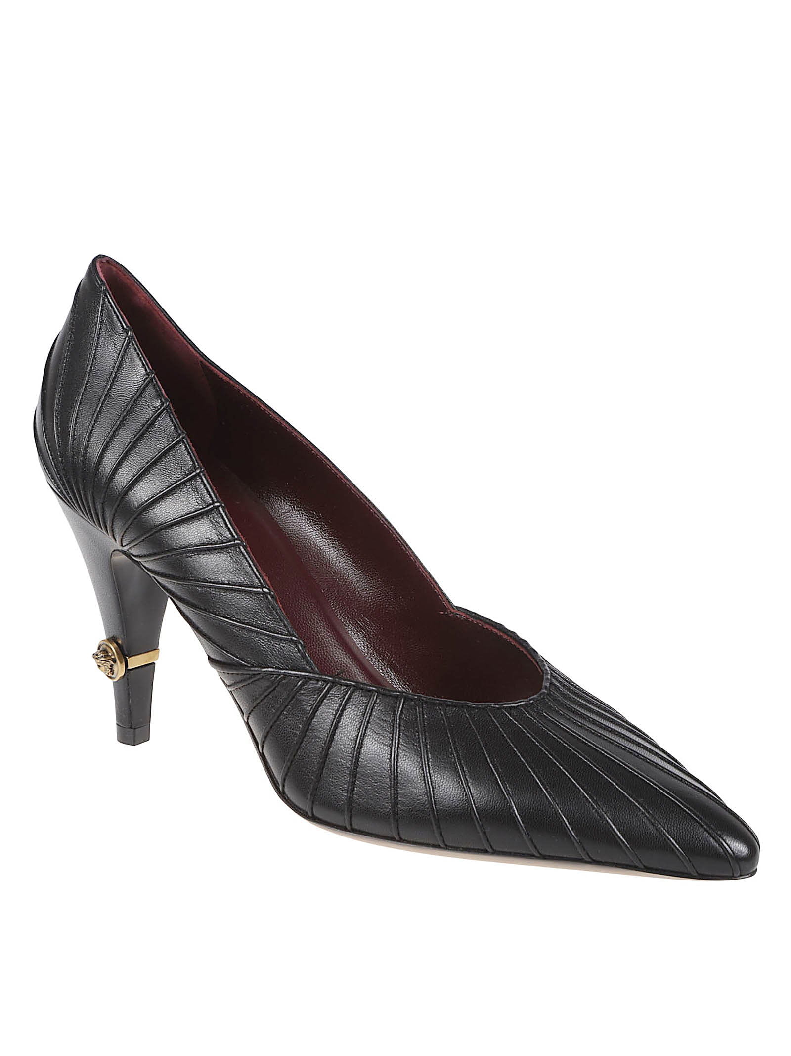 Deep-Cut Textured Calf Leather Pumps with Medusa Emblem