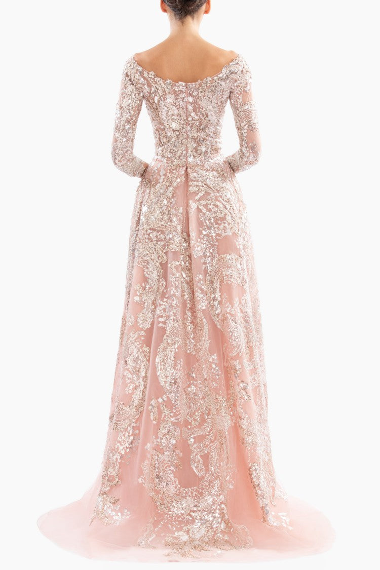 Embroidered Long Dress With Overskirt