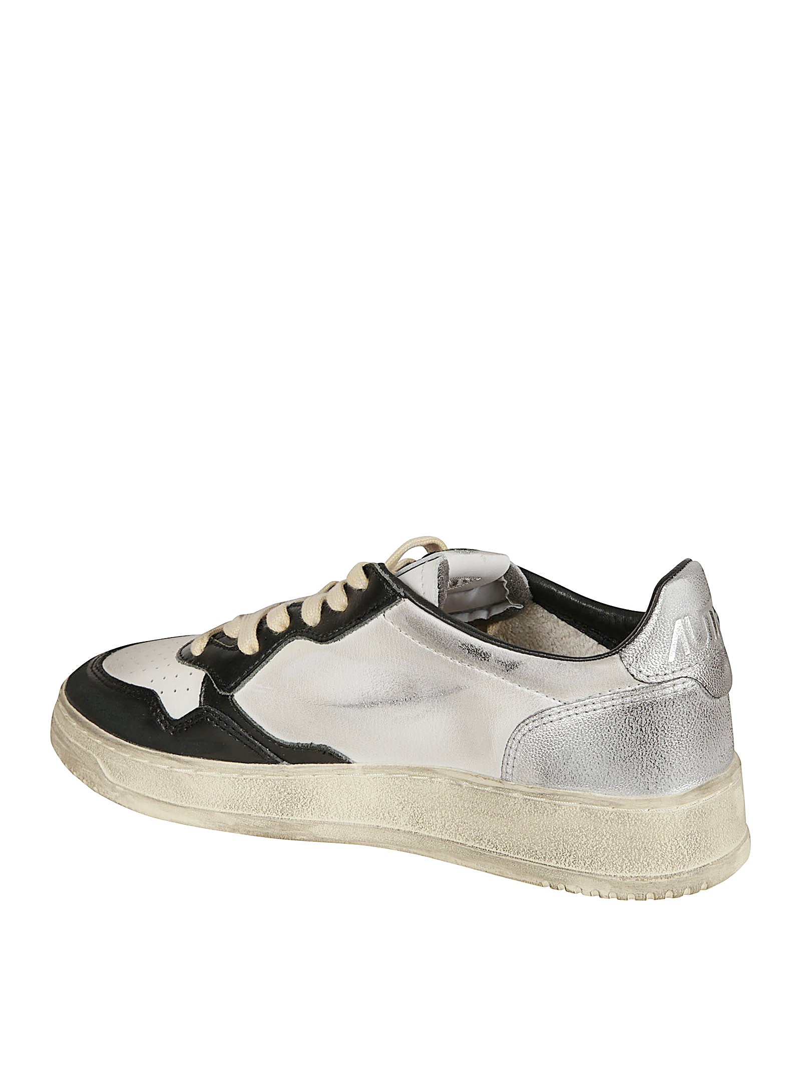 Low-Top Sneakers in Crackled Leather with Handcrafted Worn Effect