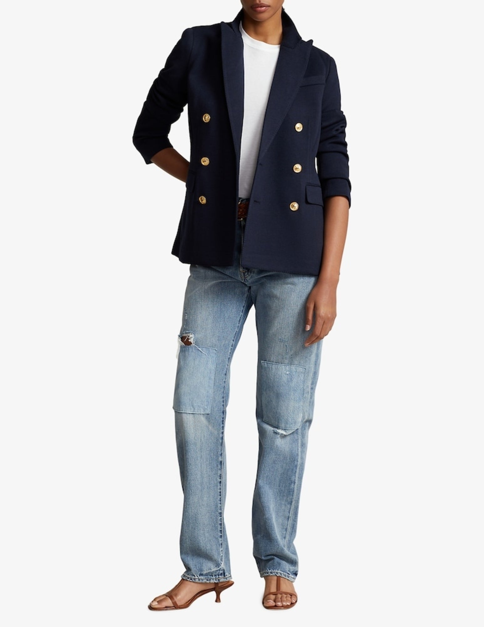Structured Double-Breasted Blazer with Equestrian Details