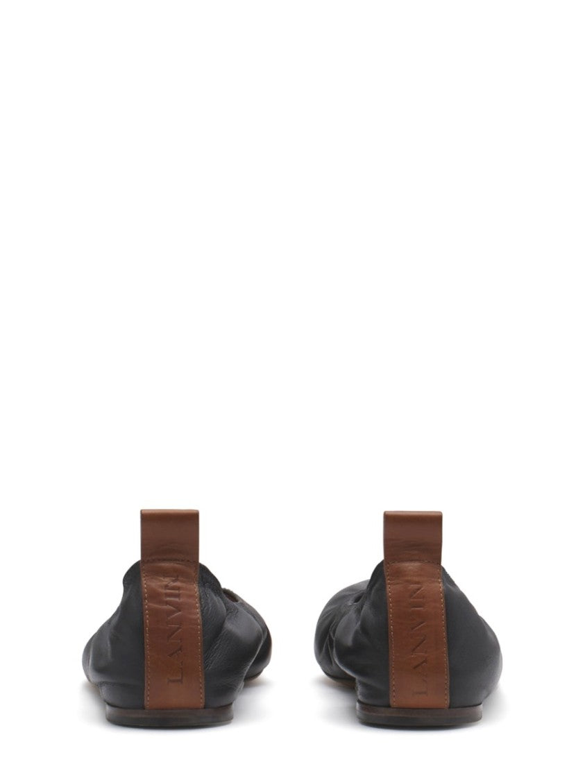 Gathered Design Leather Ballerina Flats