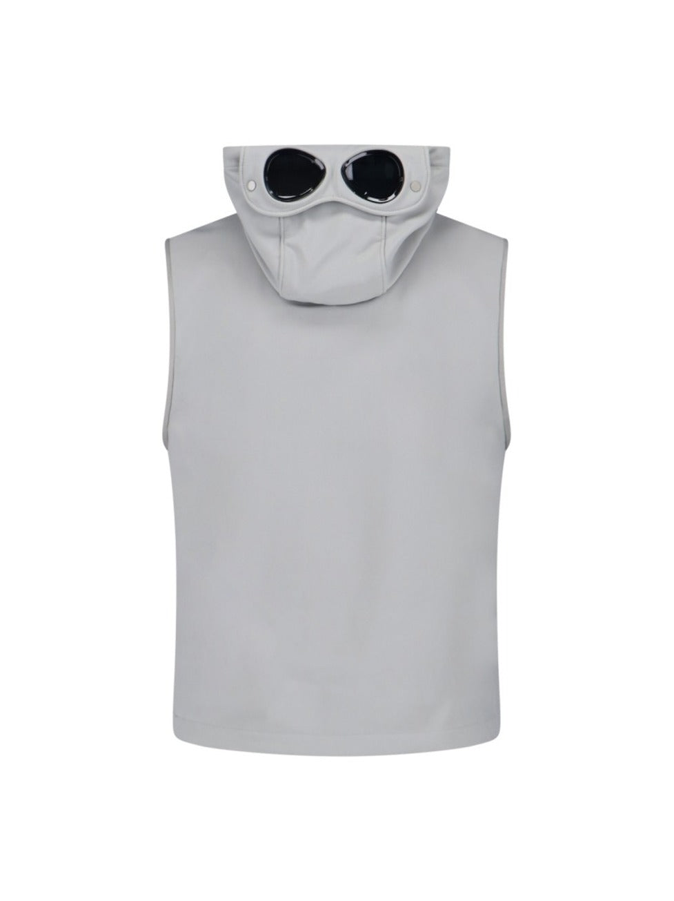 Sleeveless Light Grey Jacket With High Collar And Detachable Hood