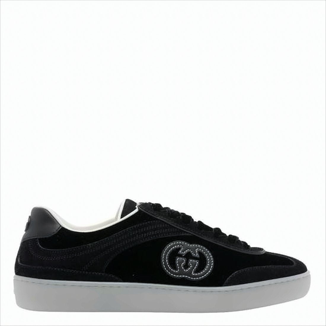 Velvet Low-Top Sneakers with Contrasting Rubber Sole