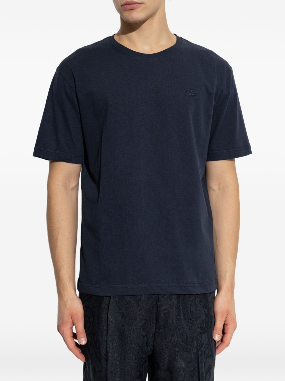 Blue T-Shirt With Ribbed Crewneck