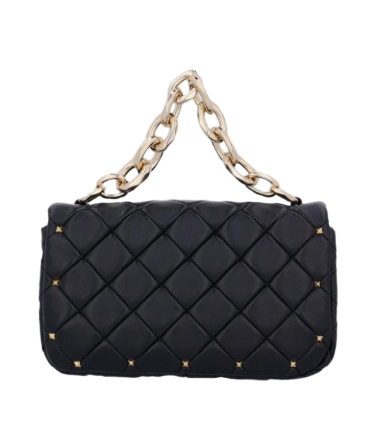 Quilted Black Lambskin Shoulder Bag with Stud Accents
