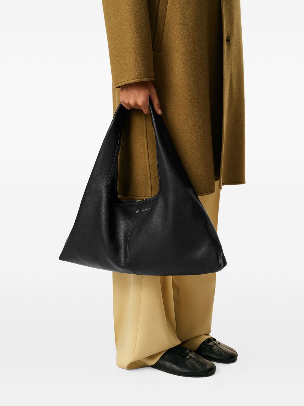 Black Leather Trapezoid Bag